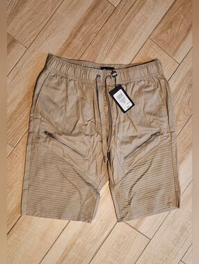 CSG Moto Shorts Men's Large Dark Sand Khaki Cotton Cargo Casual Drawstring NEW
